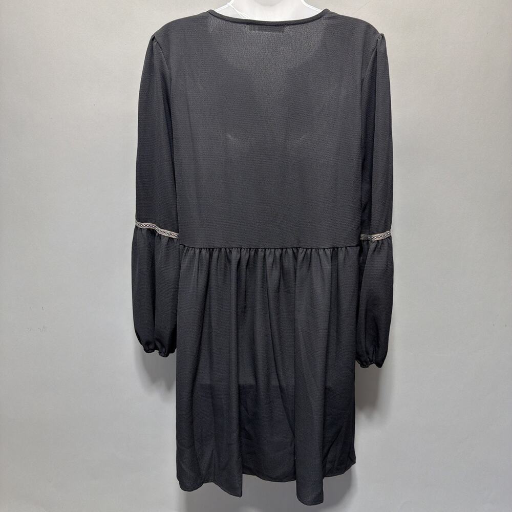 RUSTYDUSTY BOHEMIAN BLACK TUNIC SMOCK DRESS V NECK NWT Size L - Picture 3 of 10